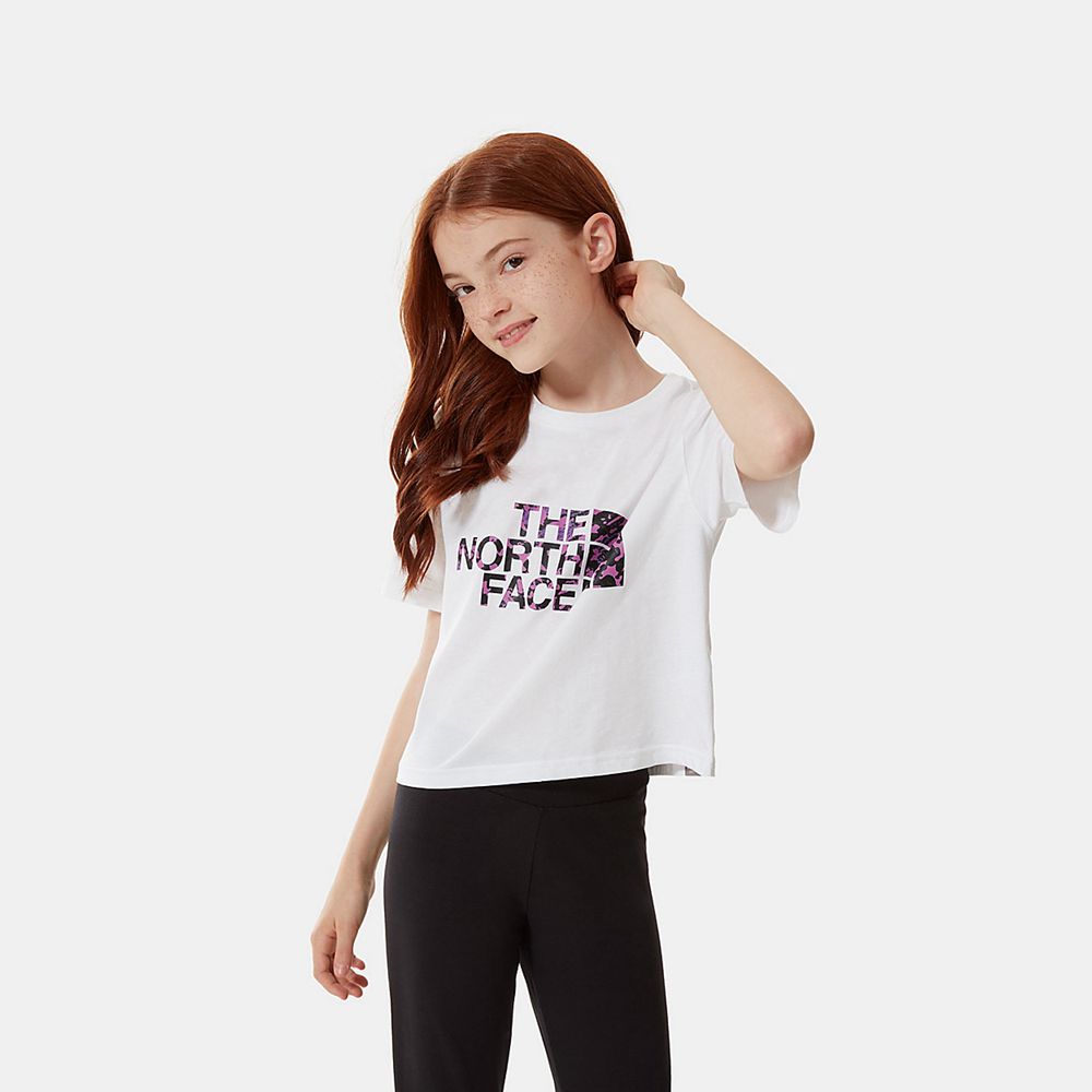 The North Face T-Shirts Girls Australia - The North Face Easy Cropped White / Black (HVA-241758)